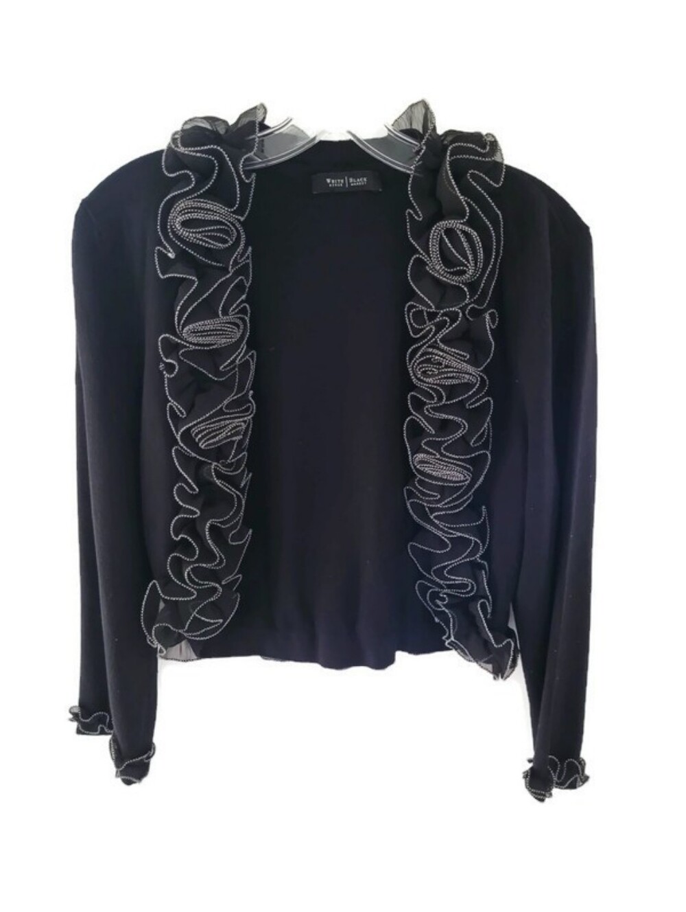 White House Black Market Black Ruffle-Trim Knit Cardigan Bolero Style
